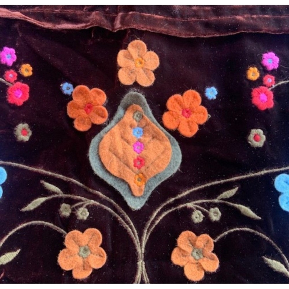 Levi Stratus Ruth Velvet Floral Embroidered Midi Skirt Denim Ruffle Hem M Retro - Picture 4 of 5